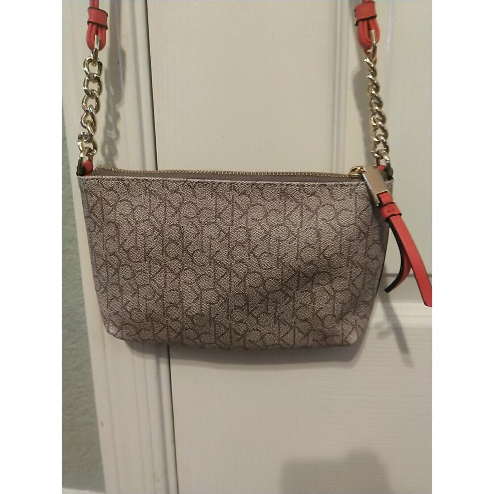 Calvin Klein Crossbody Monogram Logo Women’s Crossbody Bag Beige & Orange EUC